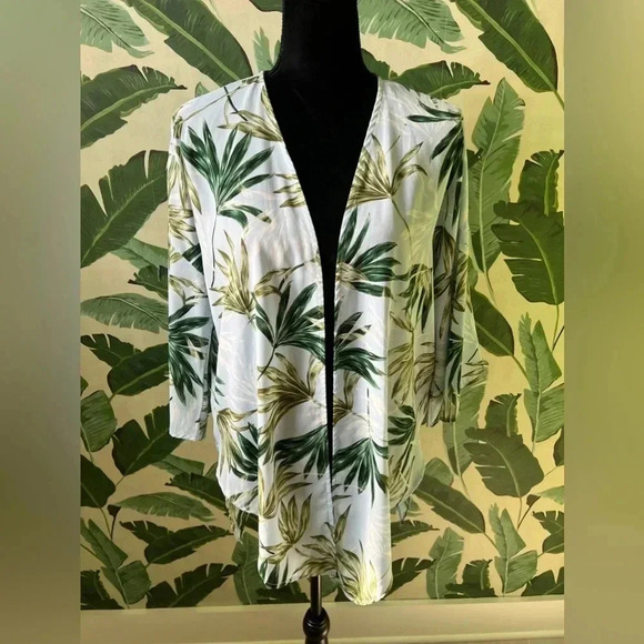 Peach love California blue palm print open front kimono size S - Picture 2 of 5